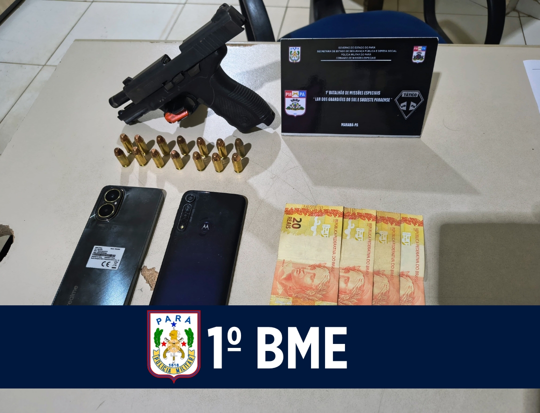 1º BME apreende arma de fogo e munições em Marabá