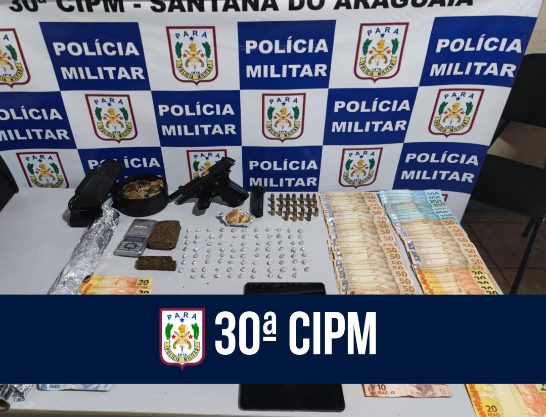 30ª CIPM prende homem por tráfico de entorpecentes e posse ilegal de arma e munições