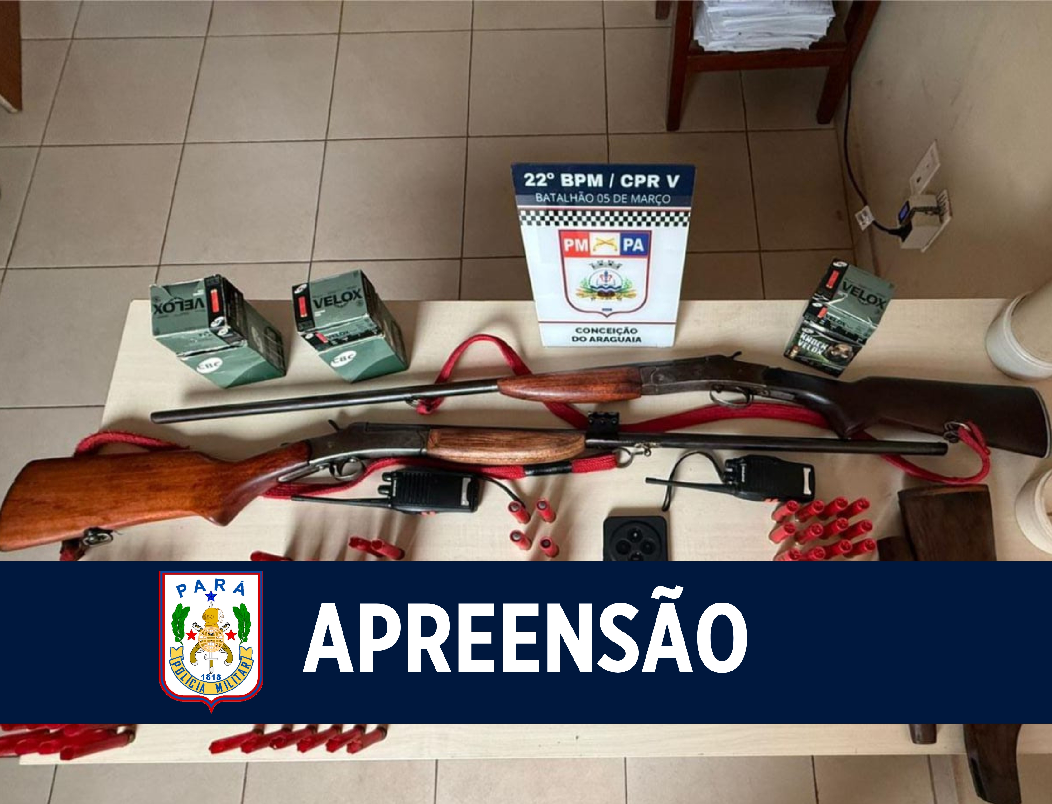 22º BPM recupera objeto furtado e apreende armas de fogo e munições em Conceição do Araguaia