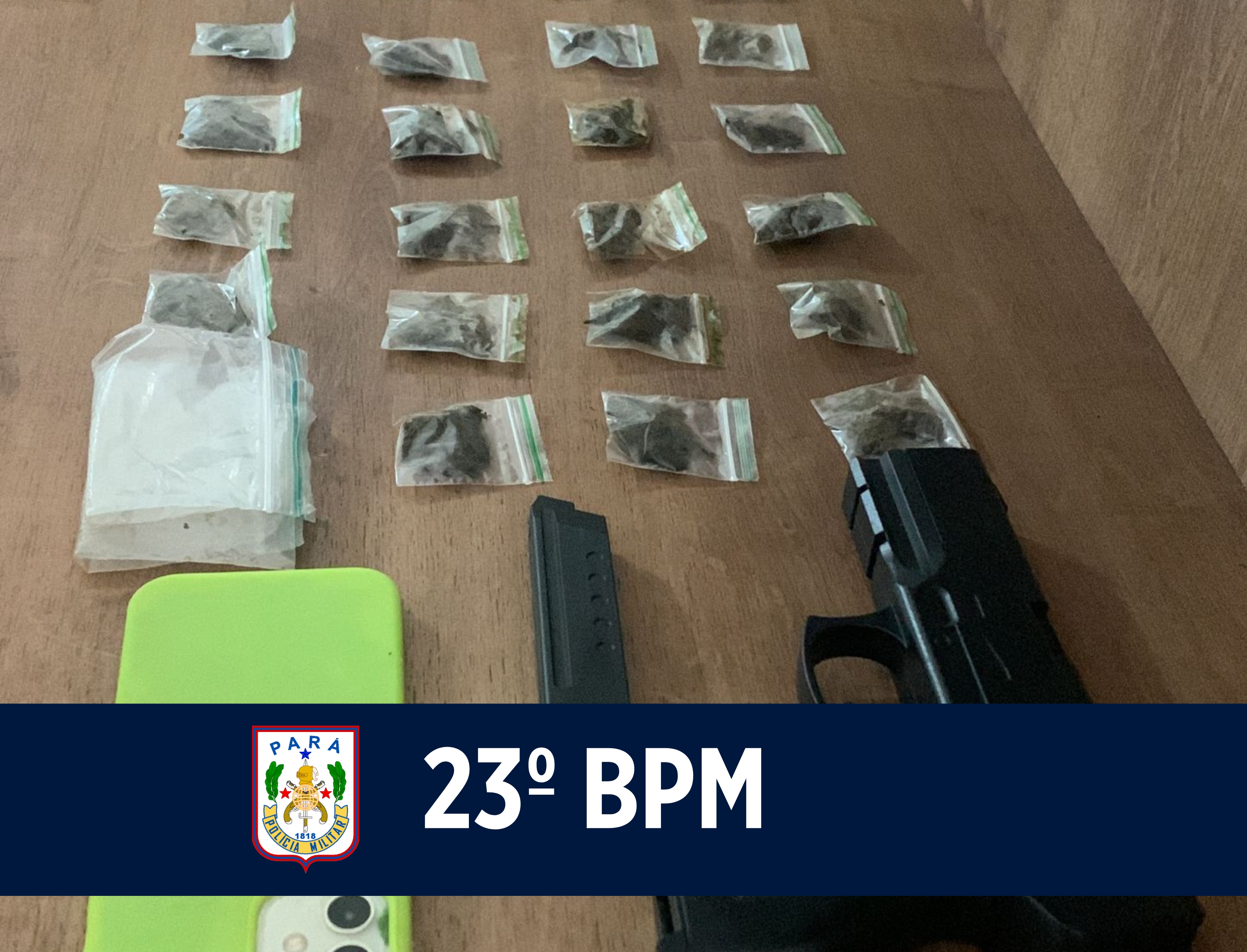 Polícia Militar apreende drogas e simulacro de arma durante patrulhamento em Parauapebas