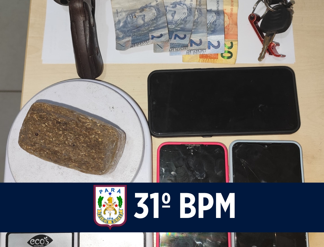 31º BPM apreende uma arma de fogo e droga em Abaetetuba