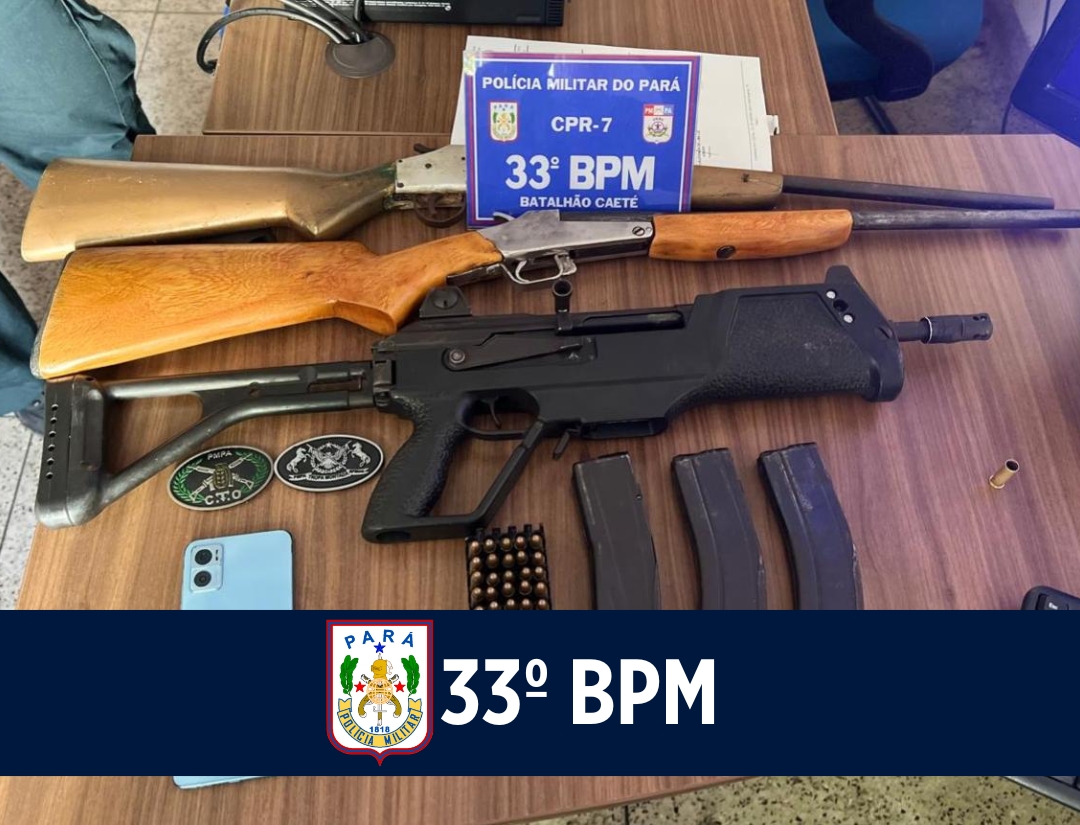 Ação da PM apreende três armas de fogo e munições em Bragança