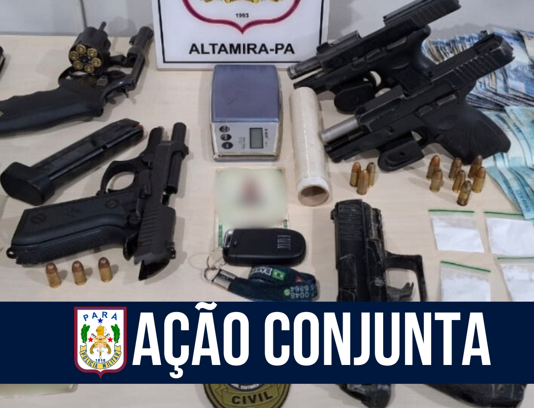 Operação conjunta: 16º BPM, PC e CIME apreendem armas e drogas em Altamira