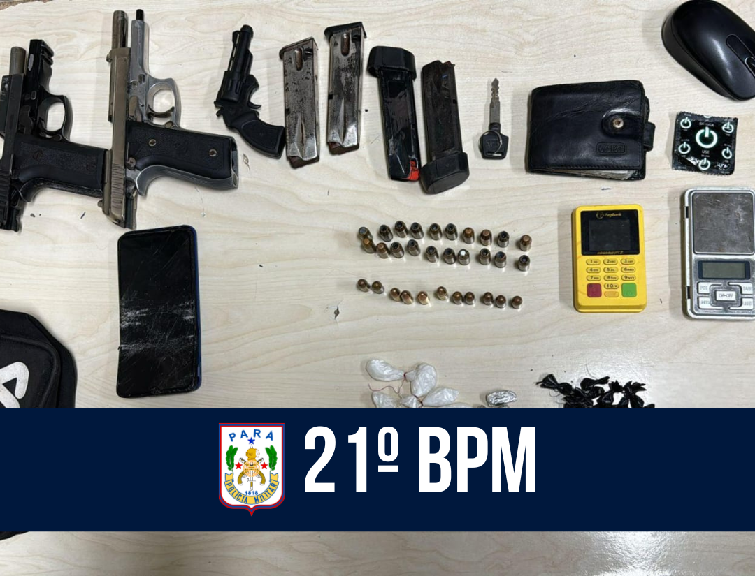 Em Marituba, 21º BPM apreende armas de fogo, munições e drogas