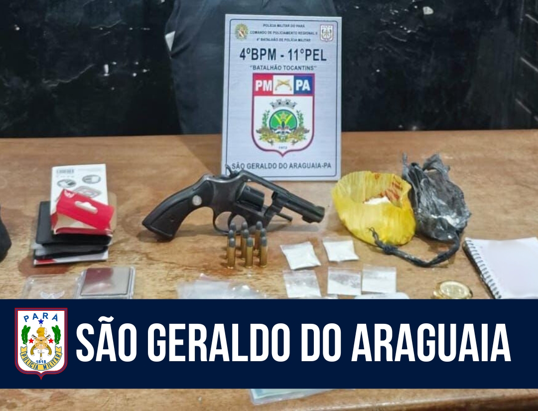 Em São Geraldo do Araguaia, homem é preso com drogas, arma e munições