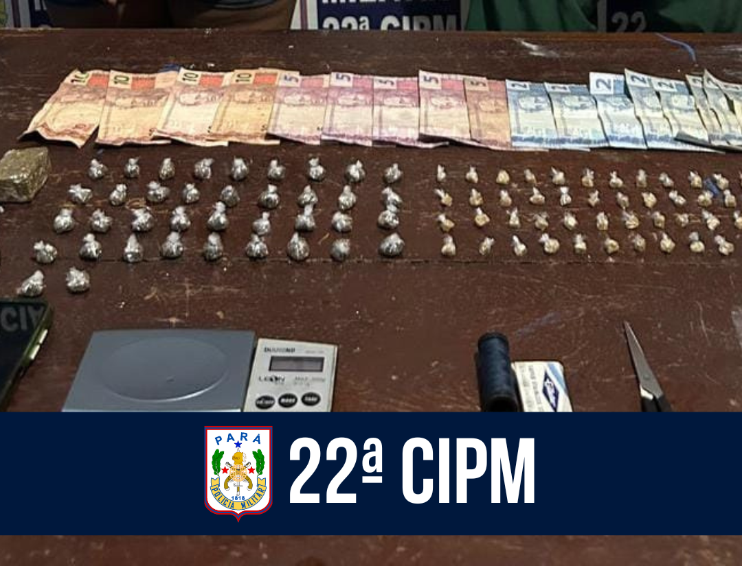 Em Portel, 22ª CIPM prende casal com 100 porções de drogas 